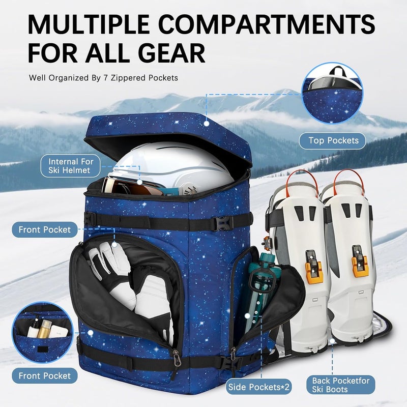 Tenfly Ski Boot Bag,65L Snowboard Boot Bag for Air Travel,Padded Ski Bakcpack for Helmet, Goggles, Gloves, Skis - Image 3